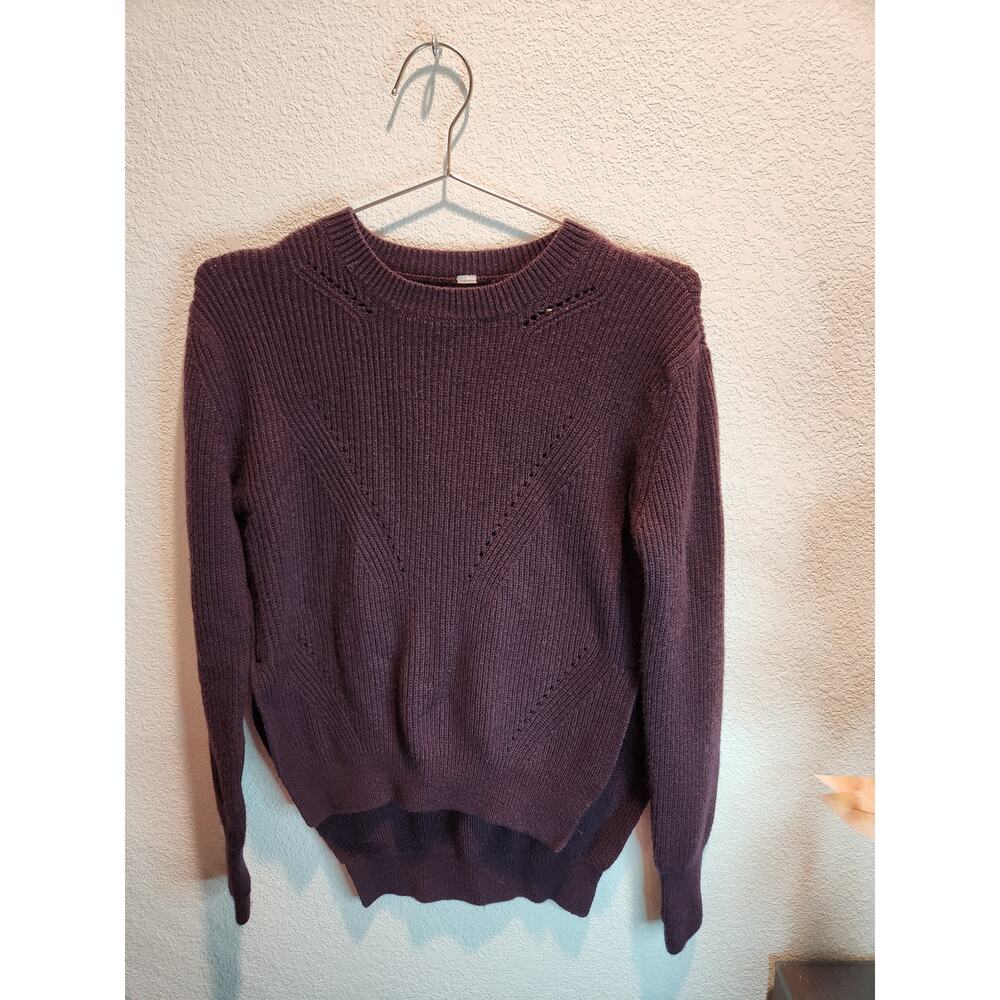 Womens LULULEMON Sweater 100% Merino Wool Thumbholes Hi-Low‎ Purple 8 PTP 20
